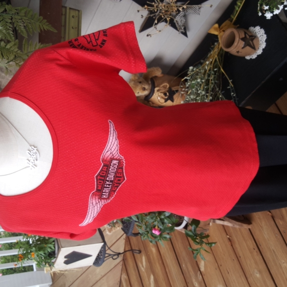HARLEY DAVIDSON ♡ Sweet Breathable Thick Red|Black Bar 'n Shield Wings H-D Top M - Picture 4 of 10